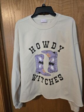 Pink Lily Cream Sweatshirt with Purple Graphic - Howdy Witches